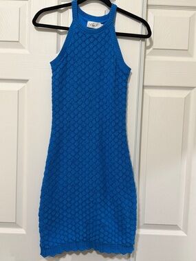 Eliza J Blue Textured Knit Halter Dress